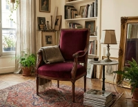 Fauteuil ancien style Louis XVI bois teinte ancienne et tissu bordeaux