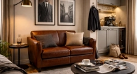 Canapé club cuir 2 places marron vintage