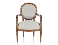Fauteuil ancien style Louis XVI bois teinte ancienne et tissu beige naturel