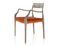 Chaise scandinave avec accoudoirs bois teinte marron foncé assise tissu velours terracotta