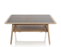 Table basse carrée en chêne et céramique avec bois teinte naturelle plateau céramique brun oxydé 100x100 cm