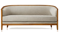 Canapé ancien 3 places bois teinte merisier et tissu beige naturel