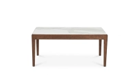 Mesa de centro rectangular de roble y cerámica con madera tintada marrón oscuro tablero cerámico efecto mármol blanco 100x050 cm