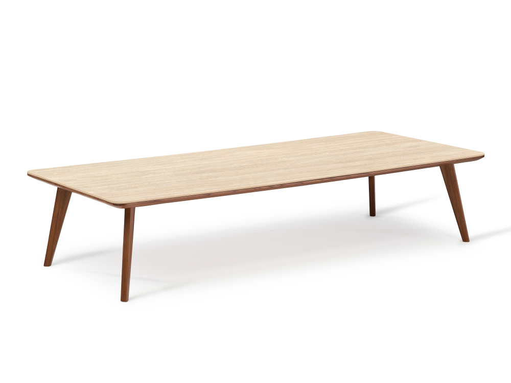 F7 rectangular coffee table in walnut and ceramic natural stained wood and travertine stone effect ceramic 140x80x40 cm