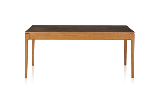 Table salle à manger en chêne et céramique 8 personnes avec bois teinte merisier et plateau céramique brun oxydé 180x100 cm