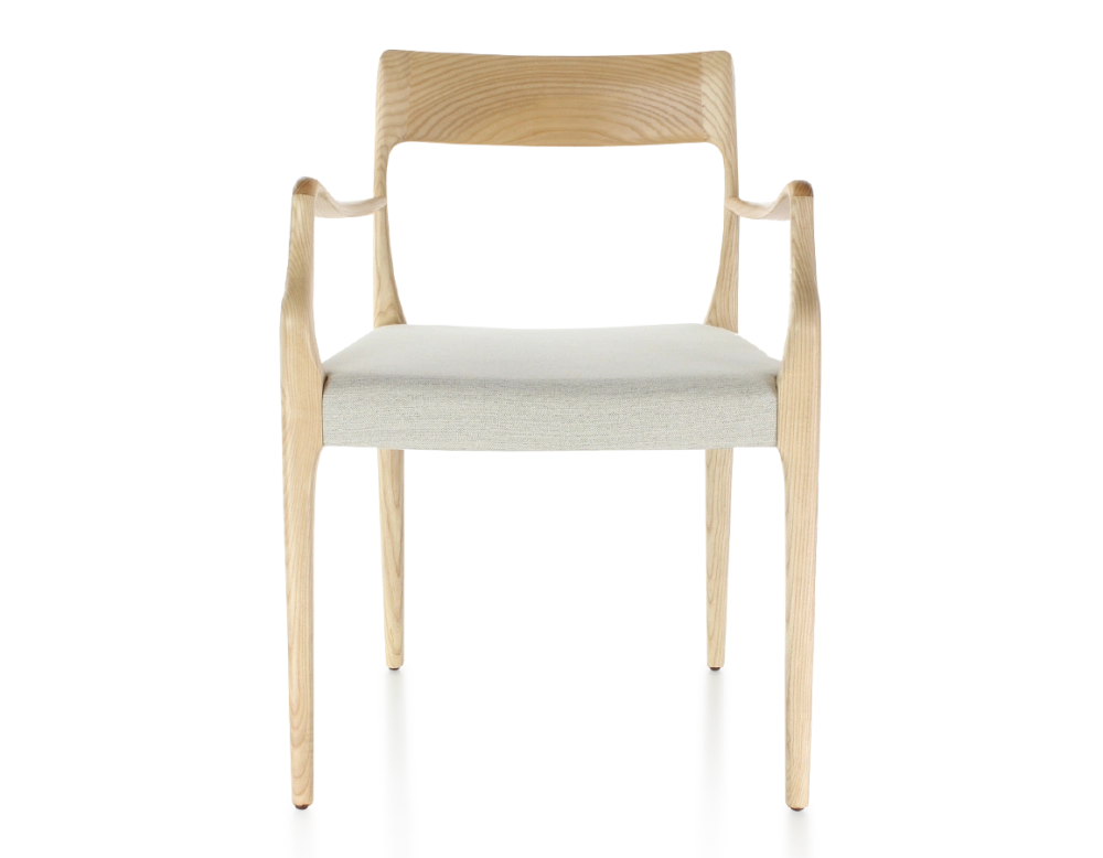 Chaise scandinave avec accoudoirs bois teinte naturelle assise tissu beige naturel
