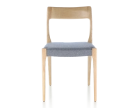 Silla escandinava madera tinte natural asiento tejido chevron azul