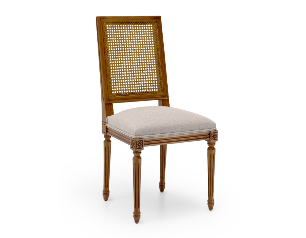 Chaise ancienne style Louis XVI dossier canné assise tissu gris clair