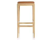 Tabouret de bar design H80 cm bois teinte naturelle assise cuir caramel