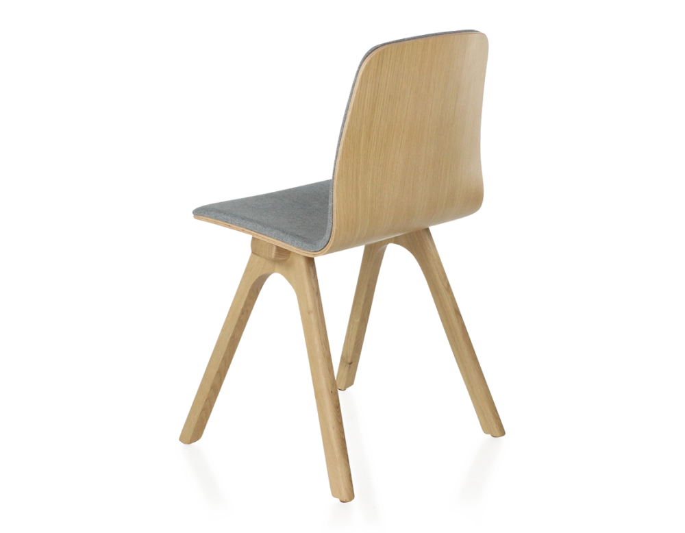 Chaise design en chêne tapissé bois teinte naturelle assise tissu gris clair