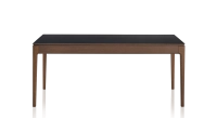 Table salle à manger en chêne et céramique 8 personnes avec bois teinte marron foncé et plateau céramique noir unie 210x100 cm