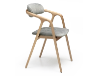 Chaise scandinave bois teinte naturelle assise tissu velours gris bleu