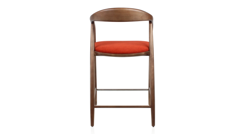 Tabouret de bar H60 cm bois teinte marron foncé et tissu orange brulé