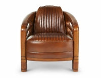 Fauteuil club bois et cuir marron vintage