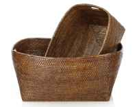 Panier de rangement en rotin brun avec anses moyen modèle