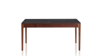 Table extensible 6 à 10 personnes en noyer et céramique allonges bois avec bois teinte naturelle et plateau céramique effet ardoise 160x100 cm