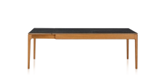Extendable oak and ceramic table for 6 to 10 people with ceramic extensions with cherry-stained wood and ceramic slate-effect top and extensions 140x90 cm