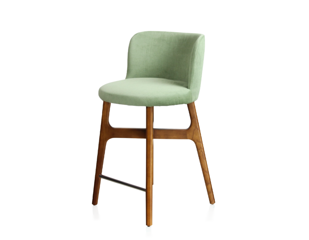 Bar stool h60 cm cherry-stained wood green fabric seat