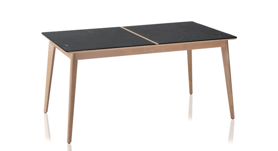 Table salle à manger 6 personnes en chêne et céramique avec bois teinte naturelle et plateau céramique effet ardoise 140x90 cm