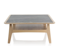 Table basse carrée en chêne et céramique avec bois teinte naturelle plateau céramique effet marbre noir 100x100 cm