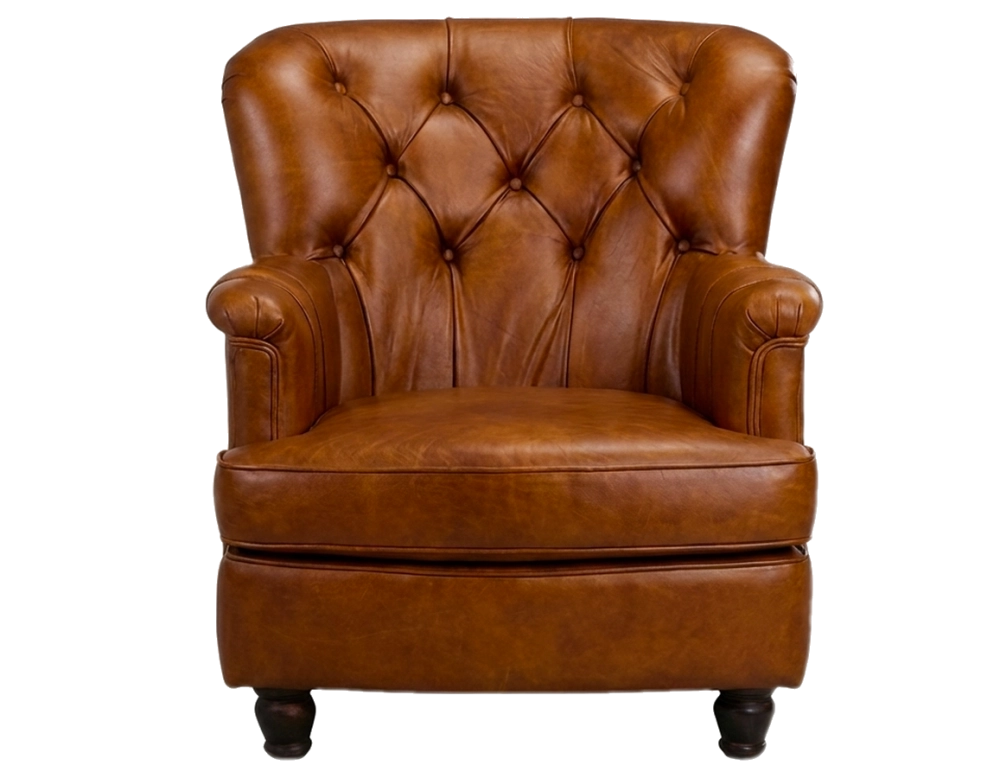 Fauteuil Chesterfield cuir marron clair moyen dossier