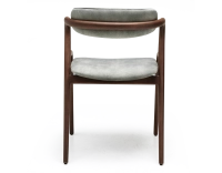 Silla escandinava madera tinte nogal asiento tejido terciopelo gris azul
