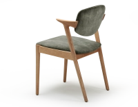 Scandinavian chair wood with a natural finish, velvet fabric seat in forest green.