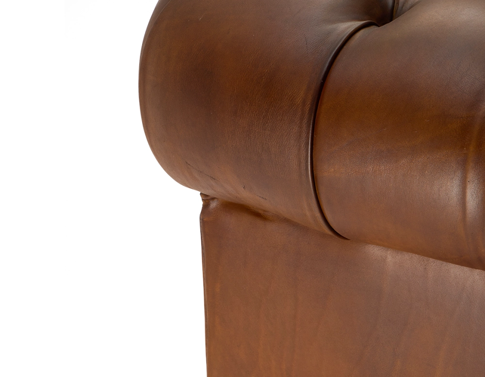 2 seater Chesterfield leather sofa brown vintage studded armchairs