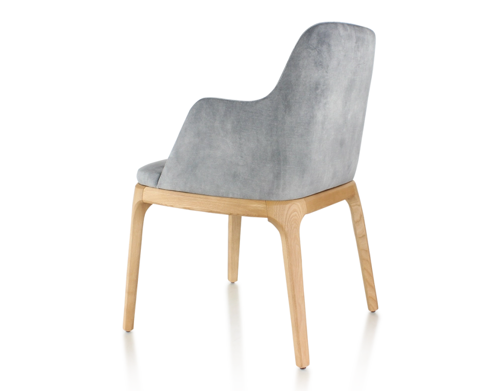 Chaise design avec accoudoirs bois teinte naturelle et tissu velours gris