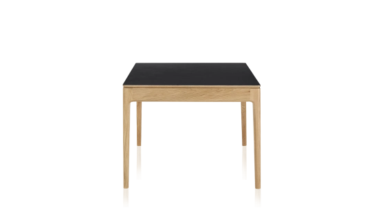 Table salle à manger en chêne et céramique 8 personnes avec bois teinte naturelle et plateau céramique noir unie 180x100 cm