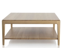 Table basse carrée en chêne avec tablette teinte naturelle 100x100 cm
