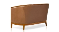 Canapé vintage 2 places bois teinte meriser et cuir noisette