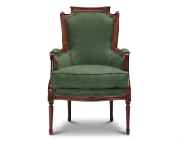 Louis XVI style bergère armchair bois teinte ancienne et tissu vert foncé