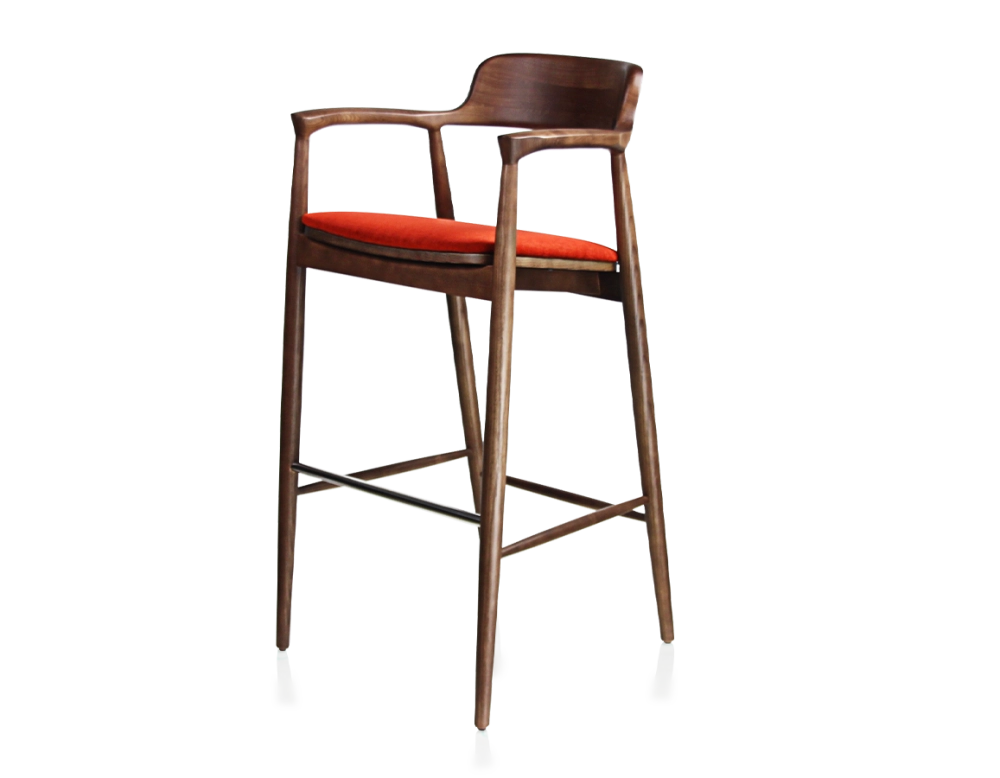 Bar stool h80 cm wood stained dark brown seat burnt orange fabric