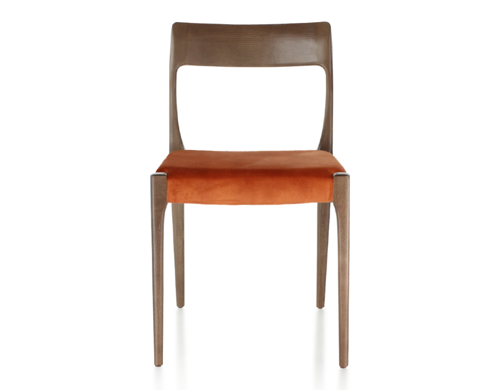 Chaise scandinave bois teinte marron foncé assise tissu velours terracotta