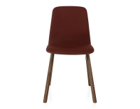 Silla de diseño de roble tapizada madera tinte marrón oscuro asiento tejido burdeos