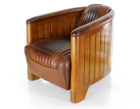Sillón club de madera y piel marrón vintage