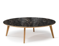 Table basse ronde F1 en chêne et céramique bois teinte naturelle plateau céramique effet marbre noir 120x120x30 cm