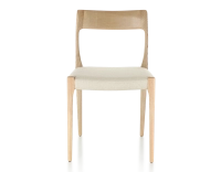 Chaise scandinave bois teinte naturelle assise tissu chevron beige