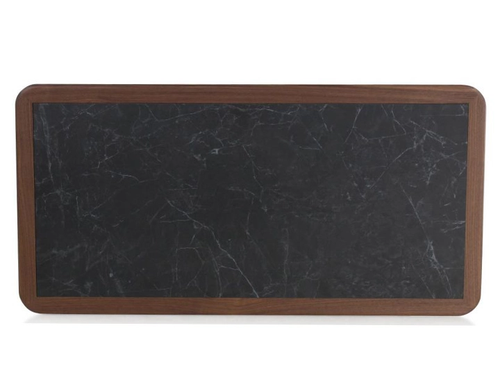 Table basse rectangulaire en noyer et céramique bois teinte naturelle plateau céramique effet ardoise 100x50 cm