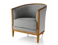 Fauteuil ancien bois teinte merisier et tissu gris clair