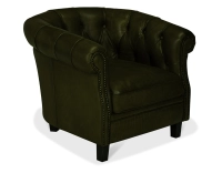 Sillón chesterfield de piel verde oliva reposabrazos con tachuelas