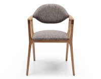 Chaise design avec accoudoirs bois teinte naturelle et tissu chiné marron