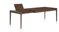 Table extensible en chêne et céramique 6 à 10 personnes allonges céramique avec bois teinte marron foncé et plateau et allonges céramique brun oxydé 140x90 cm