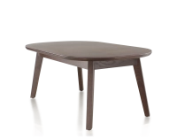 Table basse ovale en chêne et céramique avec bois teinte marron foncé plateau céramique brun oxydé 100x60 cm