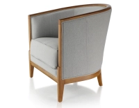 Fauteuil ancien bois teinte merisier et tissu gris clair