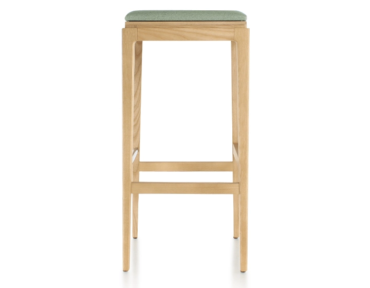 Tabouret de bar design H80 cm bois teinte naturelle assise tissu vert sauge