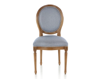 Chaise ancienne style Louis XVI bois teinte ancienne et tissu chevron bleu