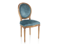 Chaise ancienne style Louis XVI bois teinte ancienne et tissu velours bleu pétrole