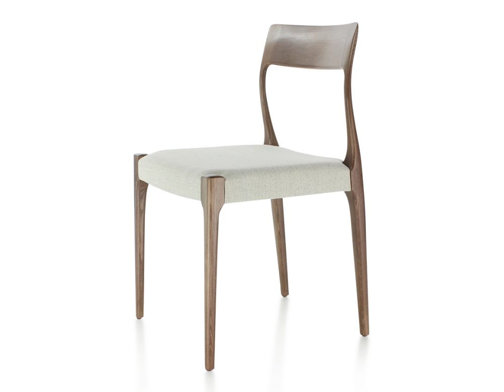 Chaise scandinave bois teinte marron foncé assise tissu beige naturel